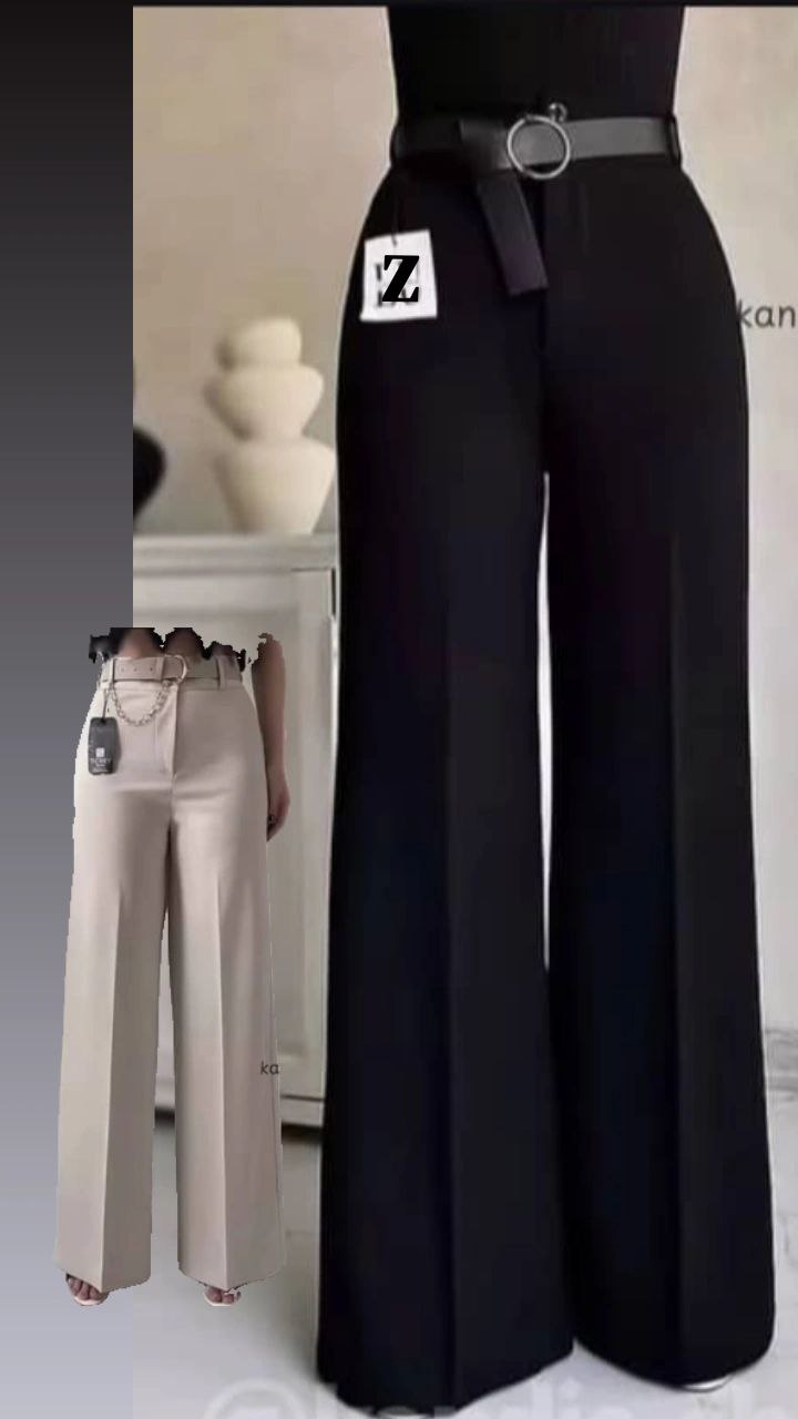شلوار بگ زنانه پارچه‌ای مازراتی کمردار پاچه گشاد – قد ۱۰۰